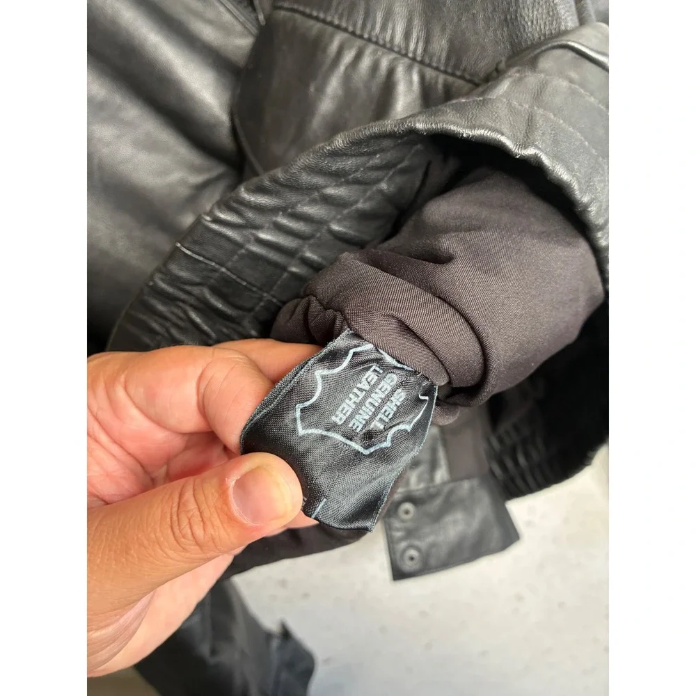 VTG Saddlery Mens Black Genuine Leather Bomber Jacket XL Flight Pilot Coat